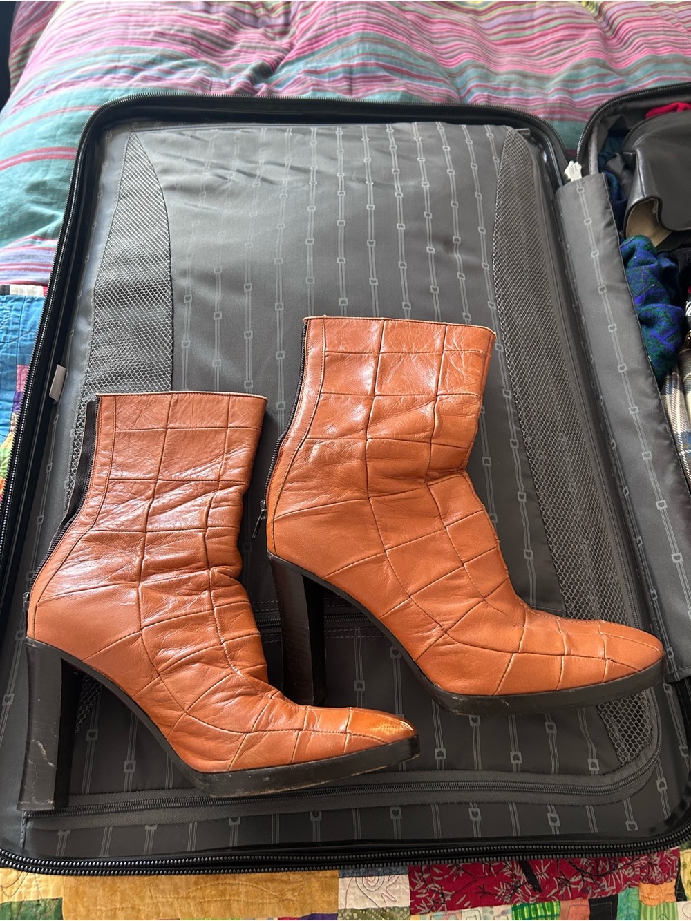 Alberto Fermani Tan Quilted Leather High-Heel Ankle Boots